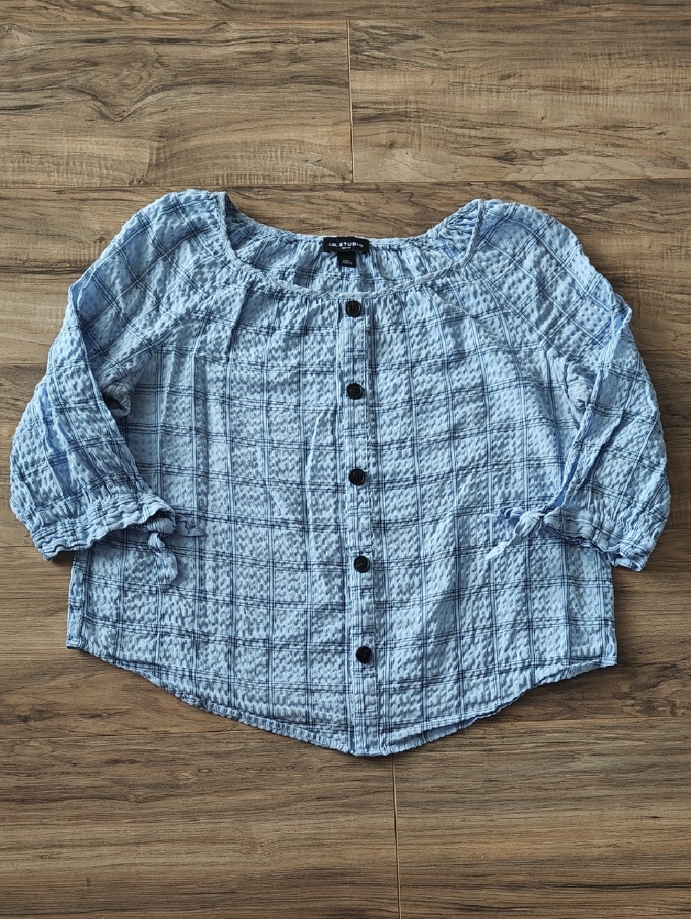 EUC Blue Plaid Petite Blouse